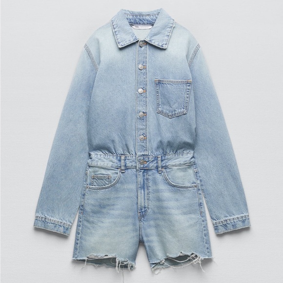 NWT Zara Short Denim Jean Jumpsuit Romper - Picture 7 of 14